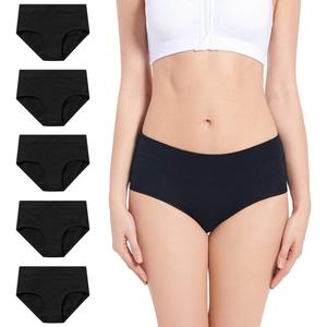 Molasus Women's Soft Cotton Briefs Ladies Mid-High Waisted Full Coverage Panties (Medium, Black-5pack)