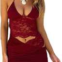 Hassembly Women Lace 2 Piece Skirt Set Sexy Low Cut Lace Mesh Crop Top Low Waist Ruched Mini Skirt Summer Y2k Bodycon Outfit (Medium, Red)