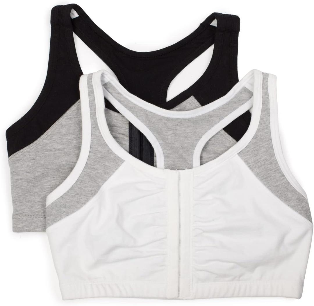 Fruit of the Loom Women's Front Close Builtup Sports Bra (40, White With Grey/Black With Grey)