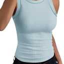 Womens High Neck Tank Tops Sleeveless Ribbed Exposed Seam Curved Hem Slim Fit Fashion Summer Top Shirts, Medium