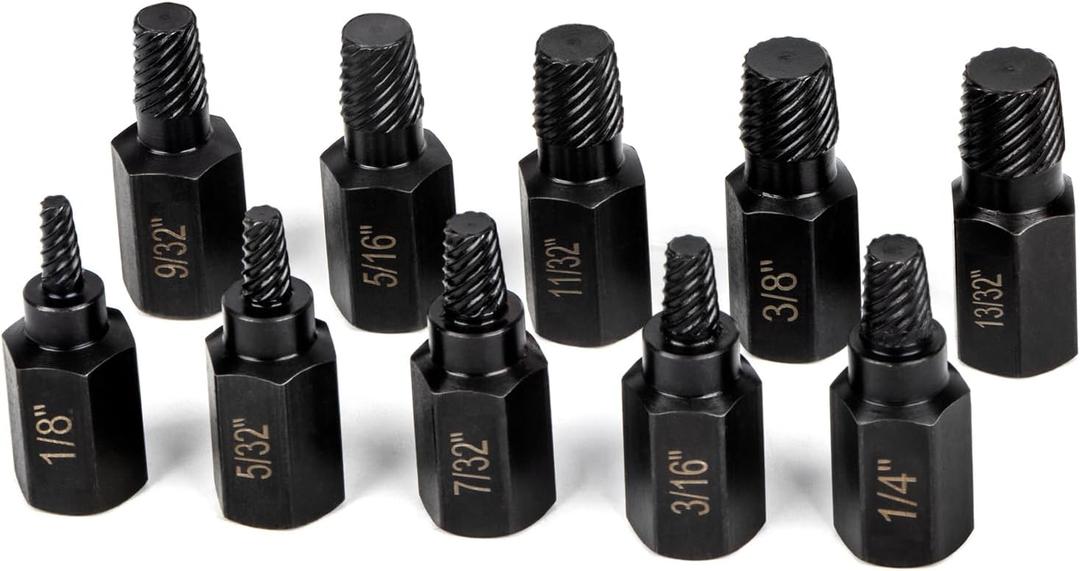 LLNDEI Screw Extractor Set, Hex Head Easy Out Set 10 Pieces, Multi-Spline Ez Out Stripped Extractor (1/8-13/32) CR-MO, Stripped Fastener Tool