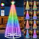 8FT Smart Christmas Cone Tree, 406 LED Prelit Outdoor Christmas Tree Lights with App & Remote Control and Music Sync, DIY Multi-Color Large Artificial Christmas Tree for New Year Decoration