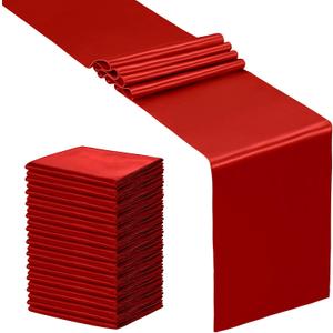 SiinvdaBZX 24 Pcs Red Satin Table Runner 12 x 108 inches Long, Bright Smooth Satin Wedding Table Runner Decorations for Birthday Parties, Buffet, Banquets, Graduations, Engagements