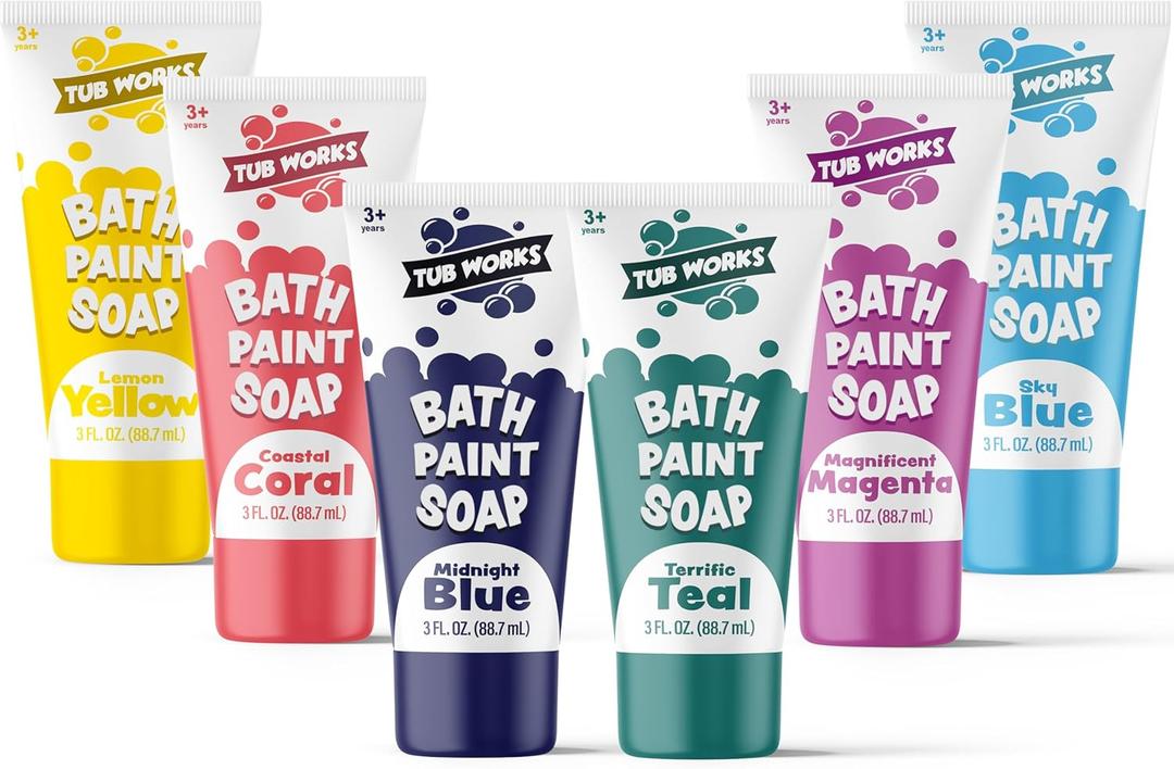 Tub Works Bath Paint Soap Bath Toy, Fun Colors 6 Pack | Non-Toxic | Washable Bathtub Paint for Finger Painting on Tub Walls | Ideal Toddler Bath Toys for Creative Play | Easy to Clean, Fun Paint Soap