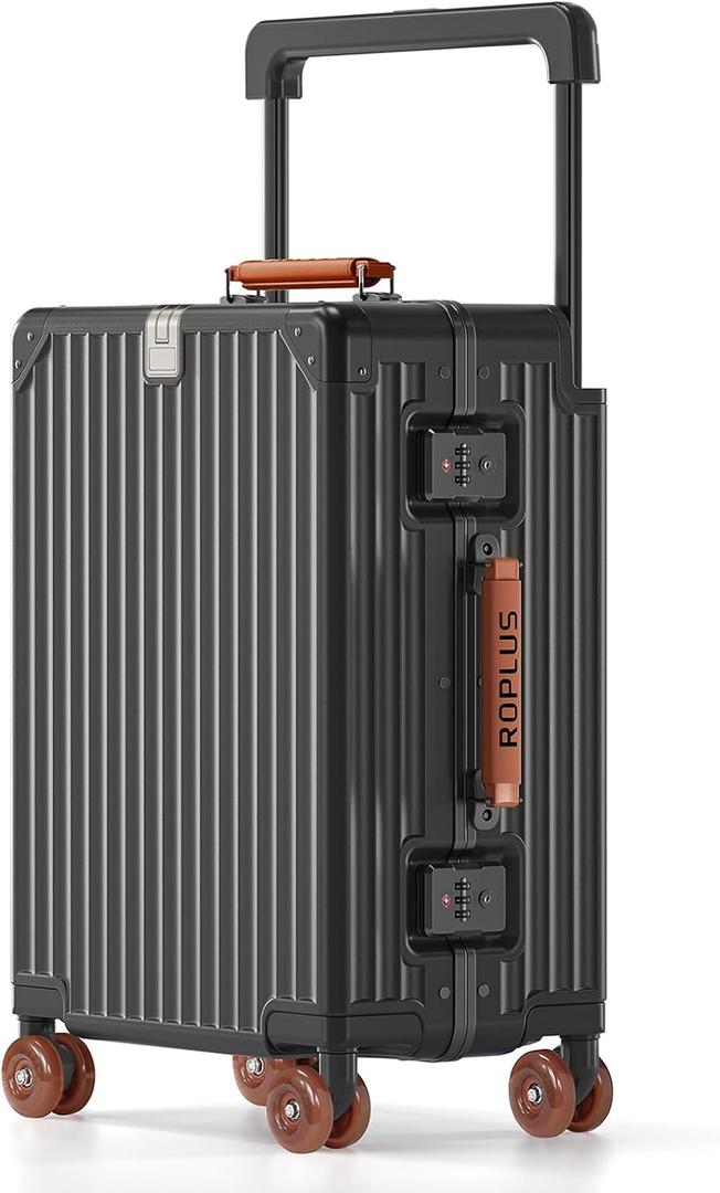ROPLUS Aluminium Frame Carry on Luggage with Smooth Jelly Wheels, Hardside Zipperless Rolling Suitcase with TSA Lock (Grey, 21-Inch)