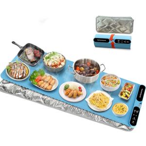 Food Warming Mat XXL with Insulation Pad 40"x15" 580W,Electric Warming Mat up to 10 Dishes with 7 Temp 8 Timer Settings, Ultra Thick Food Grade Silicone, (Exclusive Sky Blue)