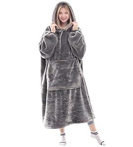 Waitu Wearable Blanket Sweatshirt Gifts for Women and Men, Super Warm and Cozy Giant Blanket Hoodie, Thick Flannel Blanket with Sleeves and Giant Pocket - Adult Size, Gray