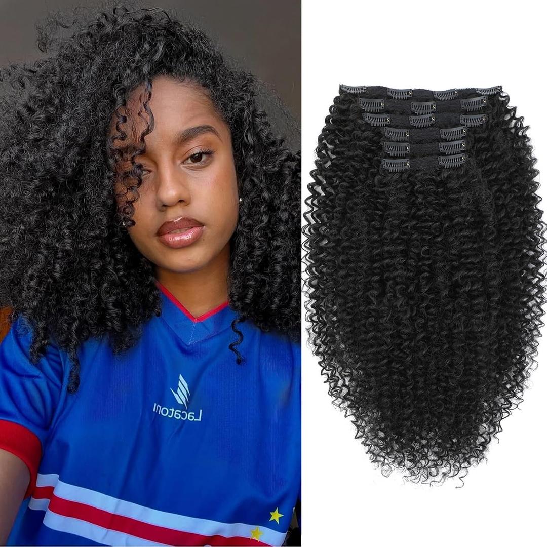 Curly Clip in Hair Extensions, Urbeauty Pink Mango 6 PCS 100% Pure Protein Silk Curly Hair Extensions Clip Ins for Black Women Kinky Hair Soft Natural Durable Light Long Lifespan