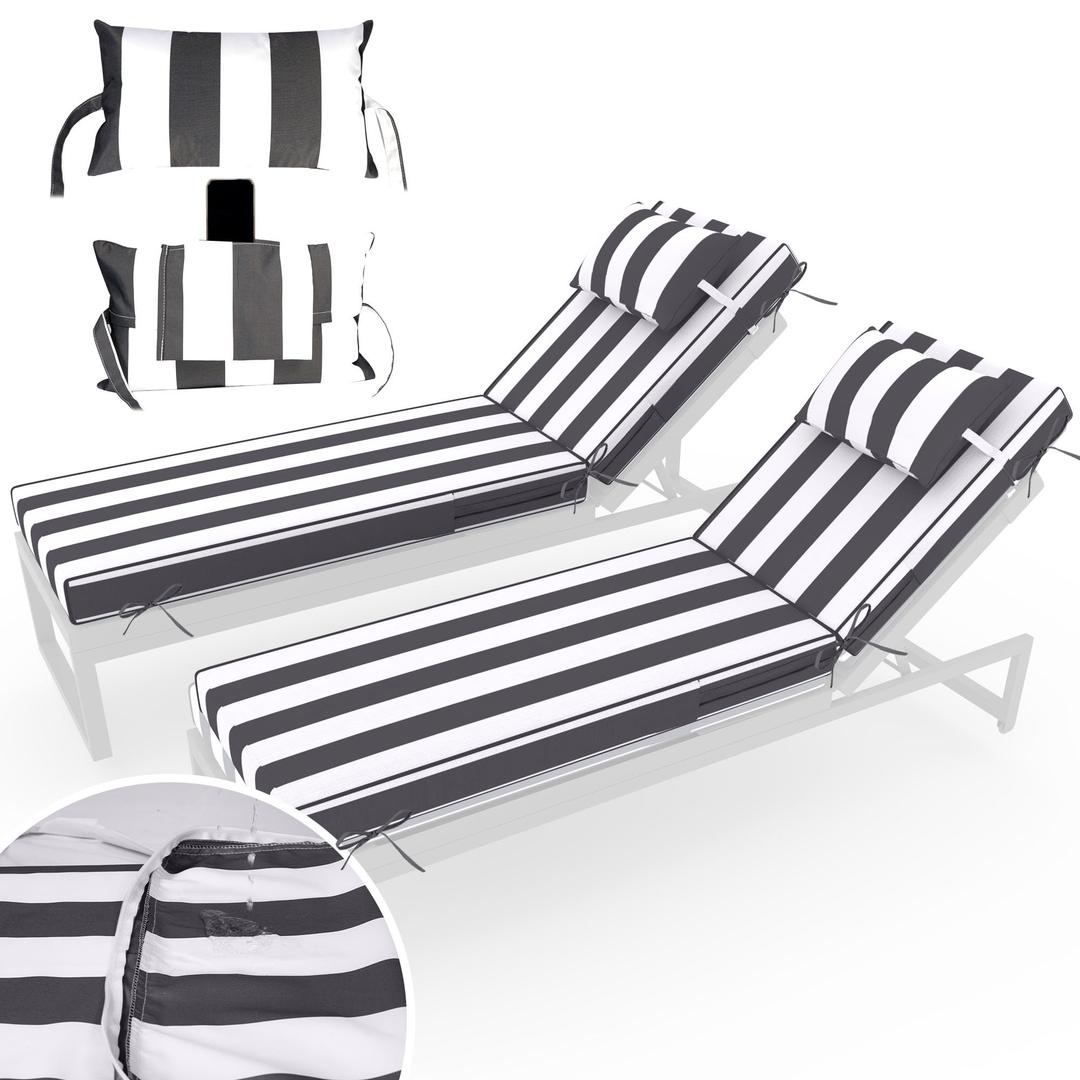 72''x 21''x 3'' Outdoor Chaise Lounge Cushions for Pool,Black Stripe,2Pcs