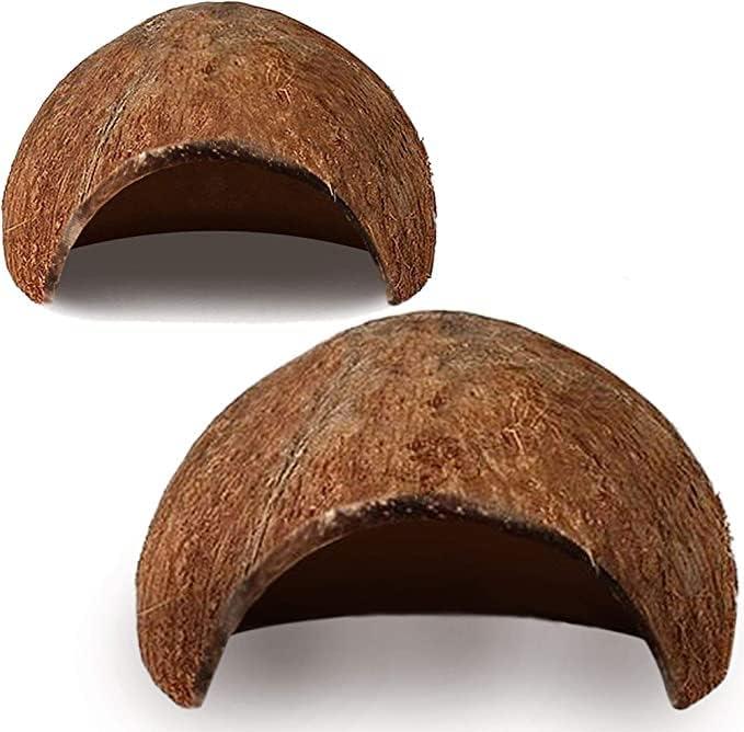 SunGrow Betta Fish Caves, Habitat Made from Coconut Shell, Soft-Textured Smooth Edged Spacious Hideout for Resting and Breeding, 2 Pcs