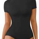 FeelinGirl Shapewear Bodysuit Compression Body Suits Women's Bodysuits High Neck Short Sleeve Plus Size Body Suit Body Shaper (Medium-Large, Black)