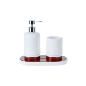 VCNY Home Ceramic Bathroom Accessory Set - White/Wood