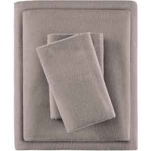 True North by Sleep Philosophy Cozy Flannel Warm 100% Cotton Sheet - Novelty Print Animals Stars Cute Ultra Soft Cold Weather Bedding Set, Full, Grey Solid 4 Piece