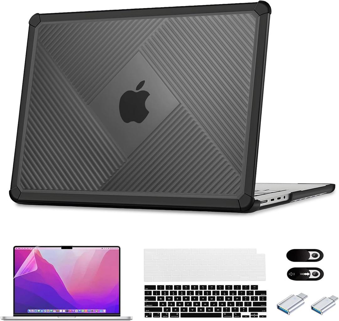 for MacBook Pro 14 inch Case 2021-2024 Released M4 M3 M2 Pro/Max Chip A3112 A3185 A3401 A2918 A2992 A2779 A2442 Shockproof Soft TPU Cover with Keyboard Film and Screen Film,Transparent