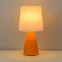 Cute Stylish Small Night Lamp, Pleated Fabric Lampshade, Ceramic Body, Adjustable Light Color and Brightness with Power-Off Memory, Safe USB Powered, LED Bedside Light (Orange)