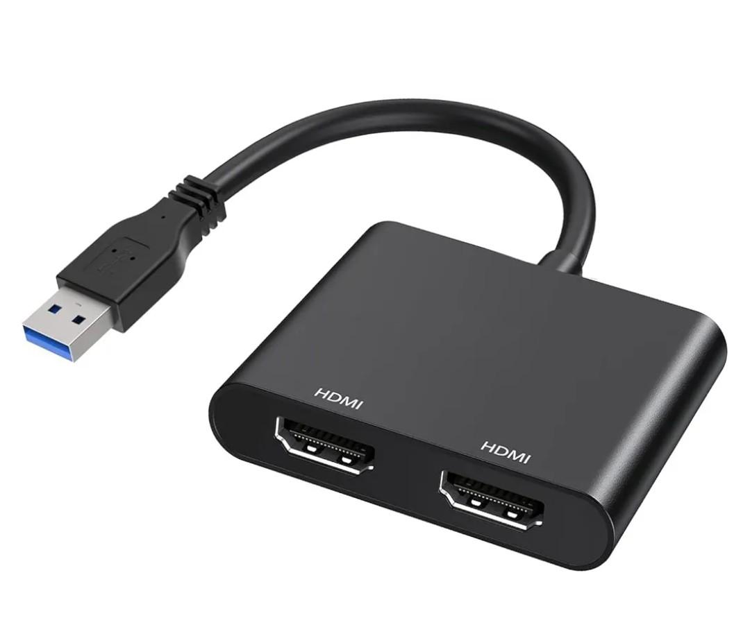 USB to HDMI Adapter for 2 Monitors, USB 3.0 to Dual HDMI Adapter 1920 * 1080P@60HZ Full HD Audio Video Graphics Converter Compatible with Windows