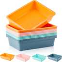 Taiyin 12 Pcs Plastic Flat Storage Tray Classroom Paper Bins Containers School Office Letter Basket Art Book Organization File Holder(Boho Color)