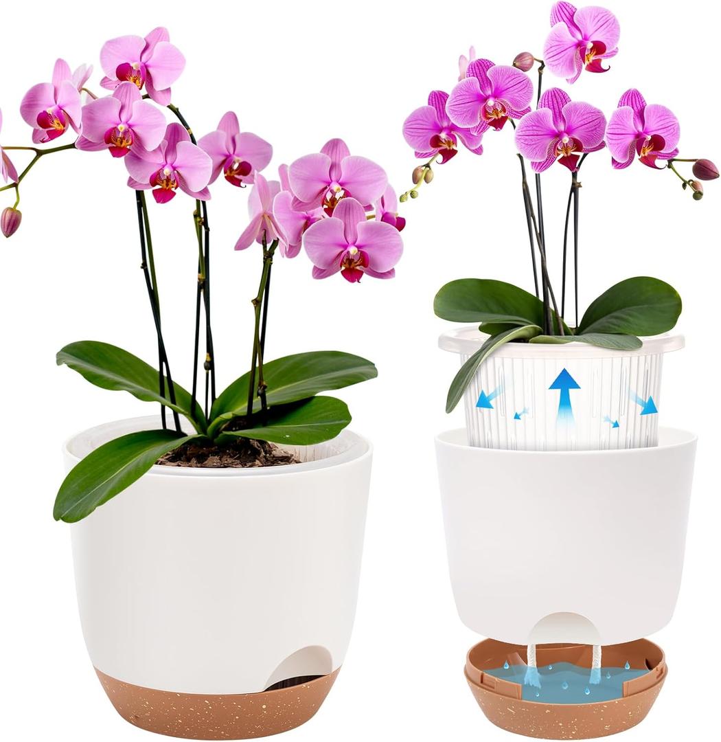 3Packs 7.2 Inch Self Watering Orchid Pots for Indoor Plants,Macetas para Orqudeas,Flower Pots for Indoor Plants with HolesWhite, 3Pc 7.2IN
