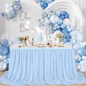Baby Blue Chiffon Table Skirt - 6ft Sheer Table Cloth for Baby Shower Wedding Birthday Mermaid Theme Party 2 Layer