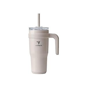 REDUCE Chiller Vacuum Insulated 40 oz Tumbler with Spill-Proof Silicone Straw - Sustainable Tritan Lid with Water Intake Markers - Soft Sit Base Travel Mug - Dishwasher Safe - Unbleached