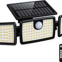 Solar Lights Outdoor, Quick Charge Solar Motion Deck Lights Outdoor for Deck with 158LEDs High Brightness, Larger Built-in Tempered Glass Panel, Sensitive PIR Motion Inductor (Remote,1 Pack)