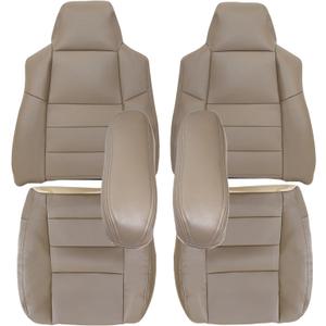 NLQR Tan Leather Driver and Passenger Side Bottom & Top Back Replacement Seat Covers & Armrest Covers Compatible with Ford F250 F350 F450 F550 Lariat 2002-2007 Compatible with Ford Excursion 2002-2005