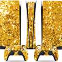 Decal Skin for Ps5 Digital, Whole Body Vinyl Sticker Cover for PlayStation 5 Digital Console and Controlle (Shiny Gold, PS5 Digital)