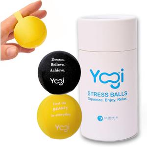 Yogi Stress Ball with Finger Grip Strap Stress Balls for Adults & Kids, Squishy Ball Stress Relief Toy, Squeeze Ball for Anxiety, Sensory Toys & Fidget Ball for Hand Therapy