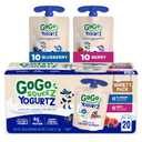 GoGo squeeZ yogurtZ Variety Pack, Blueberry & Berry, 3 oz (Pack of 20), Kids Snacks Made from Real Yogurt and Fruit, No Fridge Needed, Gluten Free, Nut Free, Recloseable Cap, BPA Free Pouches, BBD 03/20/2026