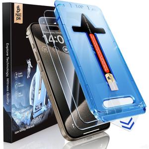 MAGIC JOHN 2 Pack for iPhone 15 Pro Max 6.7 inch Tempered Glass Screen Protector, Auto Dust-Elimination Installation, Bubble Free, Dynamic Island Compatible, HD Clear, Easy Installation