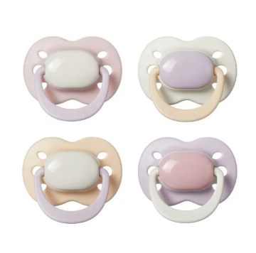 Tommee Tippee Newborn Pacifier, 0-2 Months, Pack of 4, Orthodontic Teat, Additional Air Holes, Small Shape, 100% BPA Free Silicone, Light Plum and Cotton Candy