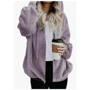 Nirovien Womens Sherpa Jacket Fuzzy Zip Up Hoodie Oversized Fleece Jackets Fluffy Coat with Pockets, 3XL