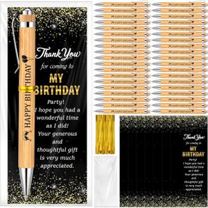 Sayglossy 50 Sets Happy Birthday Party Favors for Guests Anniversary Party Favor Include 50 Ballpoint Pens with 50 Thank You Cards 100 Bags and Twist Ties for Anniversary