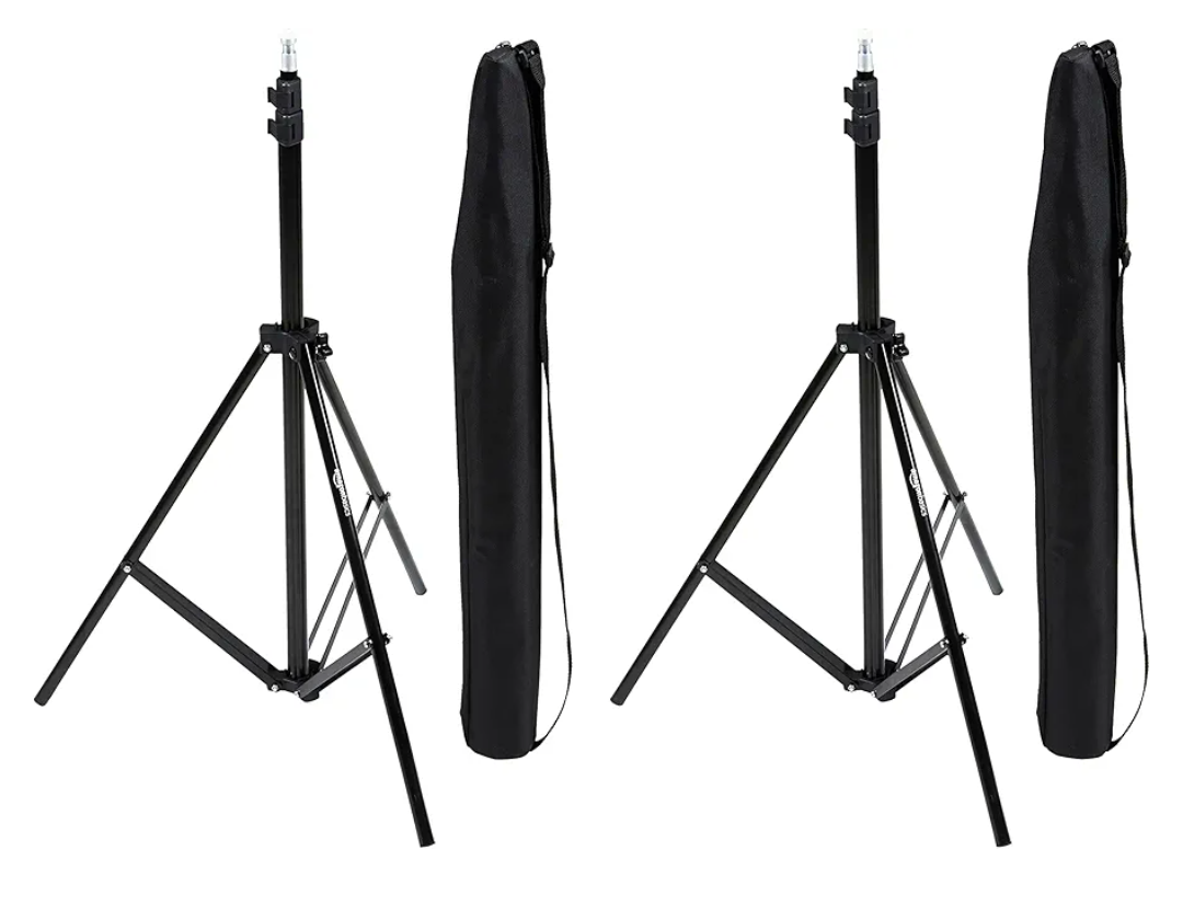Amazon Basics Aluminum Light Photography Tripod Stand with Case - Pack of 2, 2.8 - 6.7 Feet, 1.81 lb, Black
