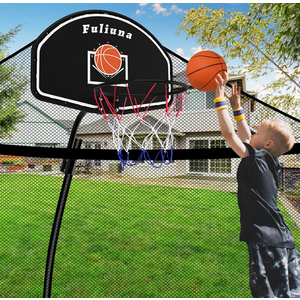 Trampoline Basketball Hoop - Easy to Install with Mini Ball and Pump, Fit for 25mm Straight & Curved Pole Trampolines