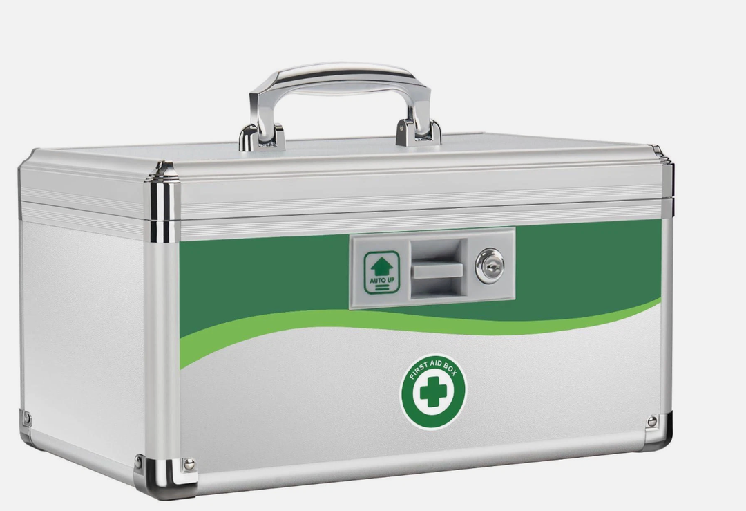First Aid Kit with Lock, Safe Storage Container for First Aid Supplies, Medicines and Personal Items, Indoor and Outdoor Use - Silver 【Without Belt】