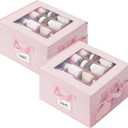 GRANNY SAYS Shoe Organizer for Closet, Fits up to 8 Pairs, 2 Pack Shoe Cubby Storage Containers with Side Mesh Pocket and Flip-Top Lids, Pink (Max Foot Length: 6")