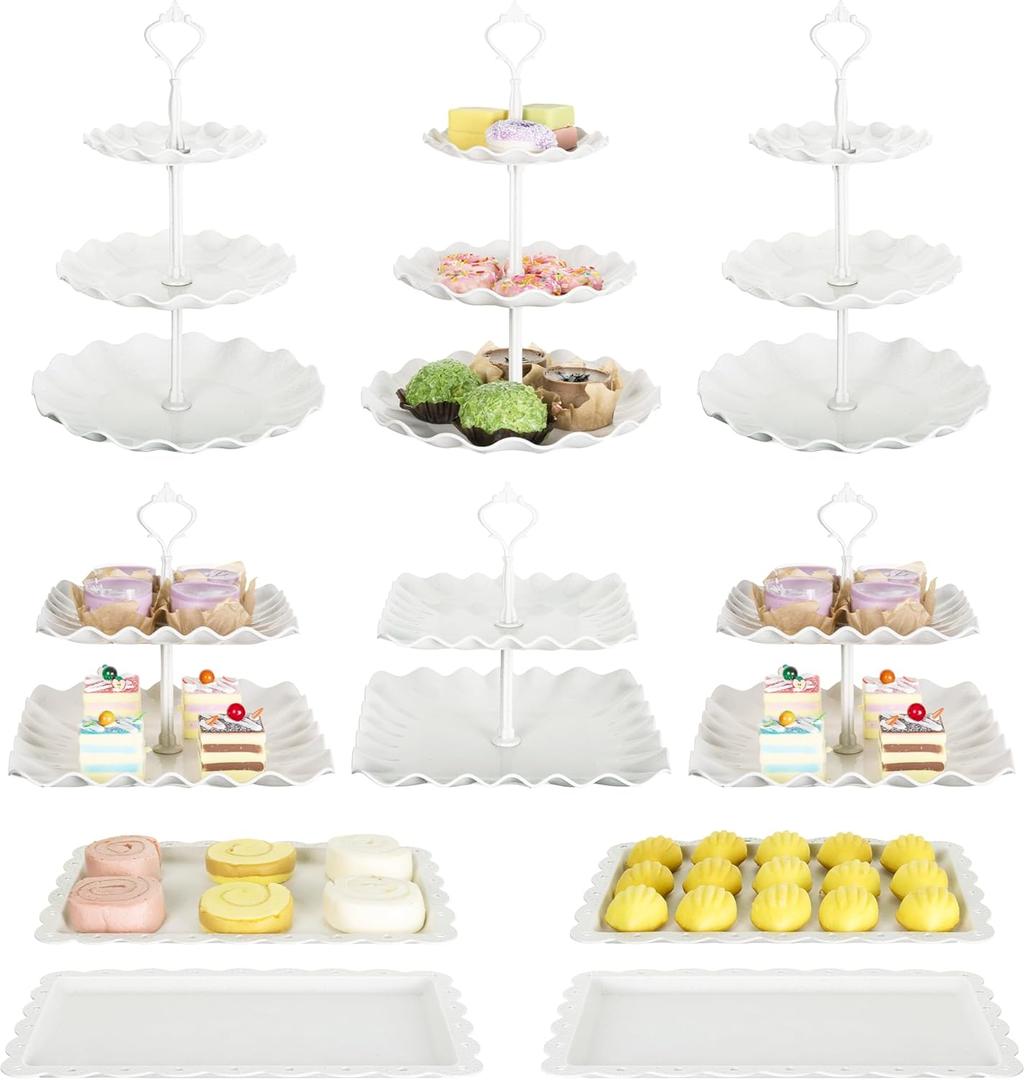 Biodegradable Cupcake Stand Holder, Dessert Table Display Set, Treat Table Candy Cake Desert Tiered Tray, 3 Tier Serving Trays for Tea Party, Wedding Baby Shower Bridal Shower Decorations10 PCS  (Beige)