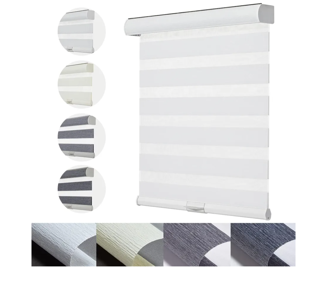 Persilux Cordless Zebra Blinds for Windows with Jacquard Pattern Roller Shades Room Darkening Sheer Window Shades for Home, Office and French Door (27" W x 72" H, White)