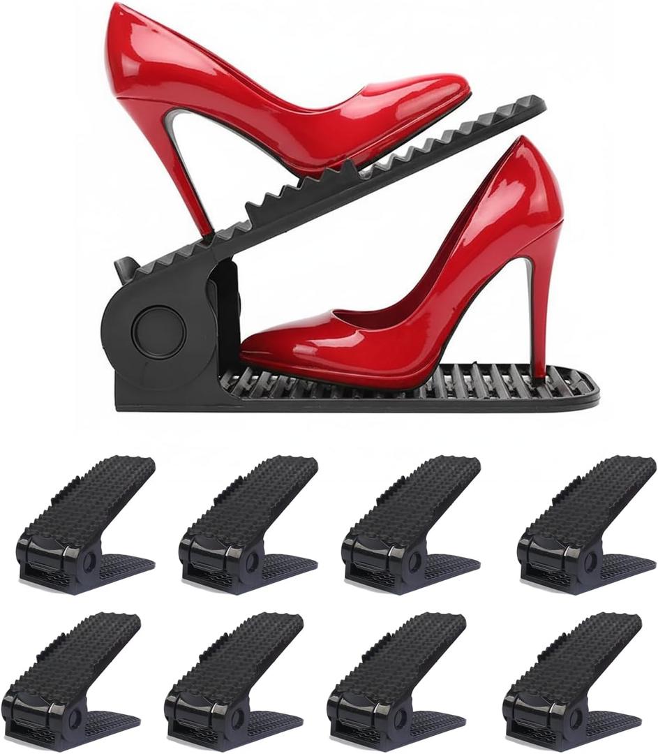Yagizaai Shoe Slots Organizer, 8 PCS 4-Level Adjustable Shoe Rack Stacker, Organizador de Zapatos, Double Deck Shoe Holder for Closet Storage, No Assembly Needed, Black