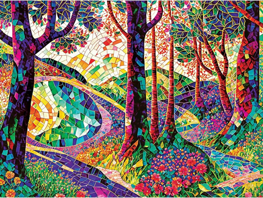 RoseArt - Stained Glass - The Long and Winding Road - 300 Adult Piece Jigsaw Puzzle for Adults
