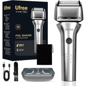 Ufree Foil Shaver with Pop-Up Trimmer, 8,500 RPM Electric Razor for Men, Wet & Dry Electric Shaver with 2 Speed Modes, LED Display, Rechargeable Cordless, IPX7 Waterproof, Silver