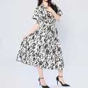 Women's Summer Leopard Print Casual Dress - Shirt Collar V-Neck Short Sleeve Flowy A-Line Dress (White)