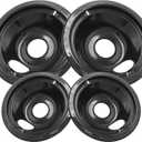 GE Black Stove Drip Pans, 10% Energy Save by Enamel Spraying Prevent Bending and Rust - Include 2 6'' Burner Drip Pans and 2 8'' Drip Bowl