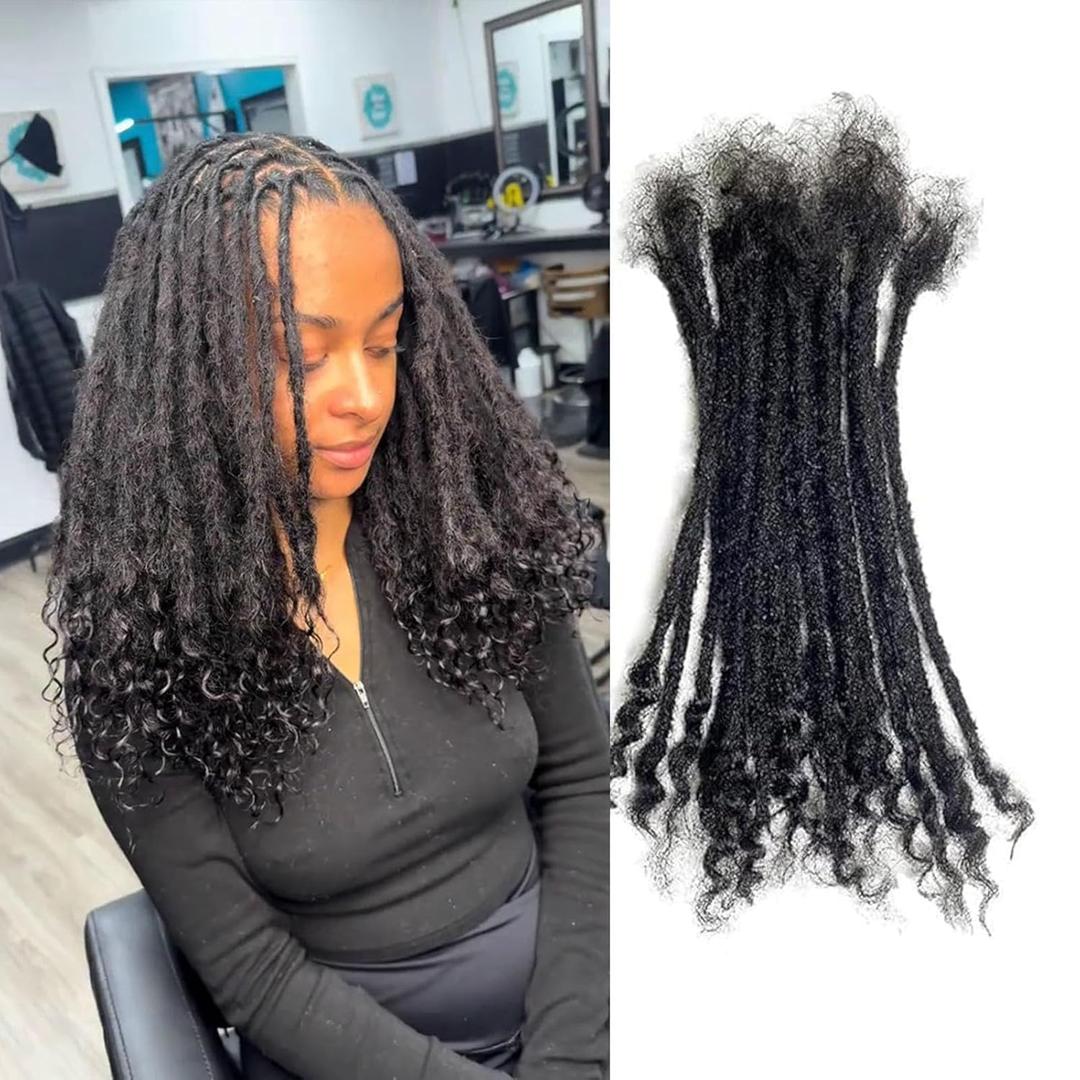 100% Real Human Hair 0.4cm Width 12 Inch Loc extensions Human Hair with Curly Ends 30 Strands Full Handmade Dreadlock Extensions Can be dyed and bleached for Men Women Kids