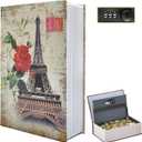 Paris Book Safe Box with Combination Lock, Diversion Safe Vintage Faux Book Hidden Safe for Decoration, Secret Storage Box for Home Office Café Bookshelf Decor (9.5"×6"×2.2")