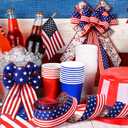 Solsew 3 Rolls Red White and Blue Patriotic Ribbons 250th 4th of July Double Sided 18 Yards 2.5 Inch American Flag Burlap Wired Edge Ribbon for Independence Memorial Day Wreath Party Decor