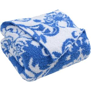 JOOJA Ultra Soft Throw Blanket Reversible Luxury Vintage Damask Patterned Blanket Fluffy Fuzzy Plush Blanket for Couch Sofa Bed Blue 60x80 Inches (Damask Blue)