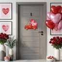 4 x Valentines Day Decorations, Valentines Day Red Truck Door Decor, Wooden Door Hanging Sign, Valentines Day Door Hanger Farmhouse Front Door Decorations for Home Porch, Wall, Outdoor