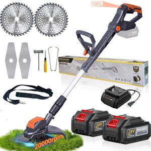 Cordless Weed Wacker, Electric Weed Trimmer Eater 24V 4.0Ah Battery Powered, Powerful 1300W Motor 2-in-1 Brush Cutter & Grass Trimmer for Lawn/Yard/Garden (Gray)
